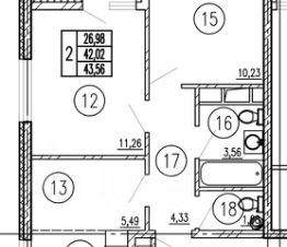 2-комн.кв., 45 м², этаж 14