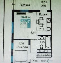 2-комн.кв., 59 м², этаж 6