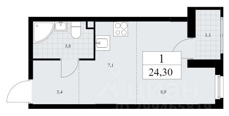 студия, 25 м², этаж 2