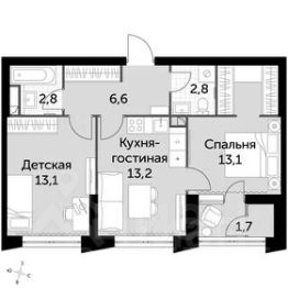 2-комн.кв., 53 м², этаж 4