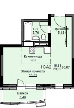 студия, 30 м², этаж 11