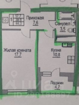 1-комн.кв., 44 м², этаж 4