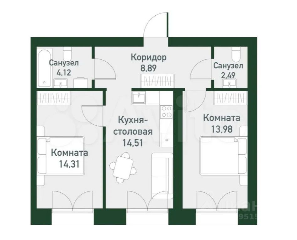 Продажа 3-х комнатной квартиры 58.18 кв.м в новостройке ЖК 'Твоя ...