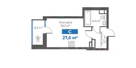 студия, 28 м², этаж 1