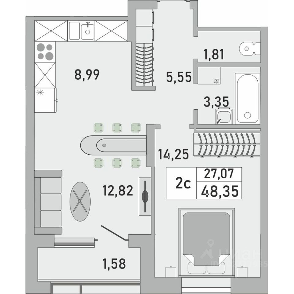 Продажа двухкомнатной квартиры 48,4м² Бакалинская ул., Уфа, Башкортостан  респ. - база ЦИАН, объявление 302777935