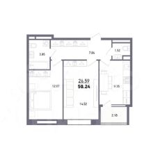 2-комн.кв., 50 м², этаж 17