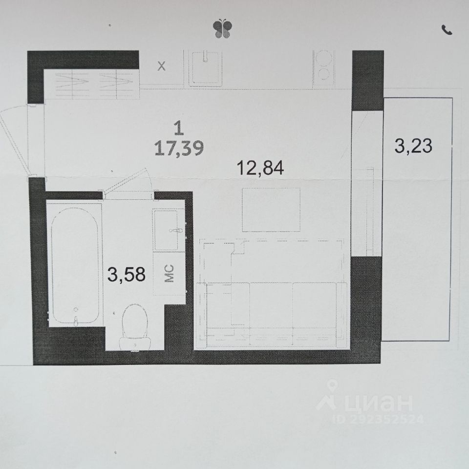 Продажа квартиры-студии 17,4м² Краснопролетарская ул., 10Б, Ульяновск,  Ульяновская область - база ЦИАН, объявление 292352524