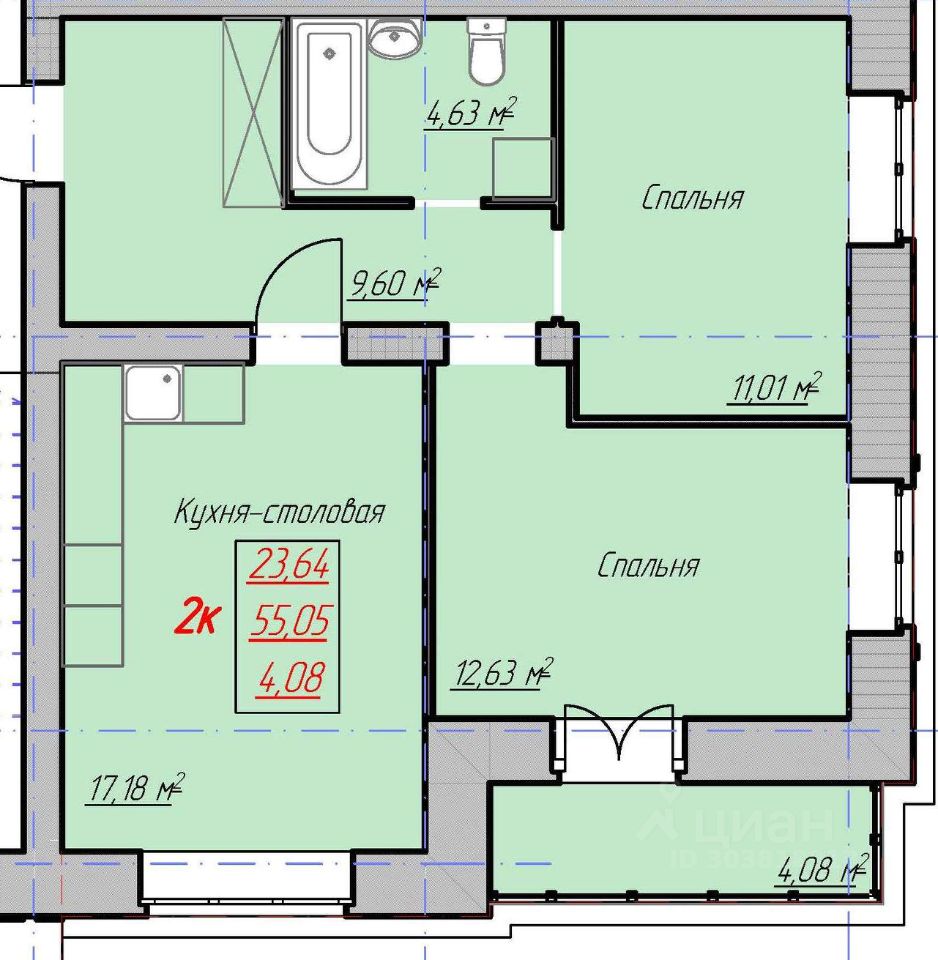 Продаю двухкомнатную квартиру 59,1м² ул. Карла Маркса, 79, Вологда,  Вологодская область - база ЦИАН, объявление 303818918