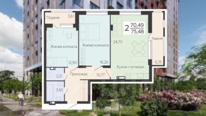 3-комн.кв., 75 м², этаж 5