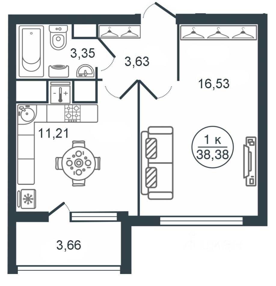 Продаю однокомнатную квартиру 38,4м² ул. Левитана, Тверь, Тверская область  - база ЦИАН, объявление 302898182