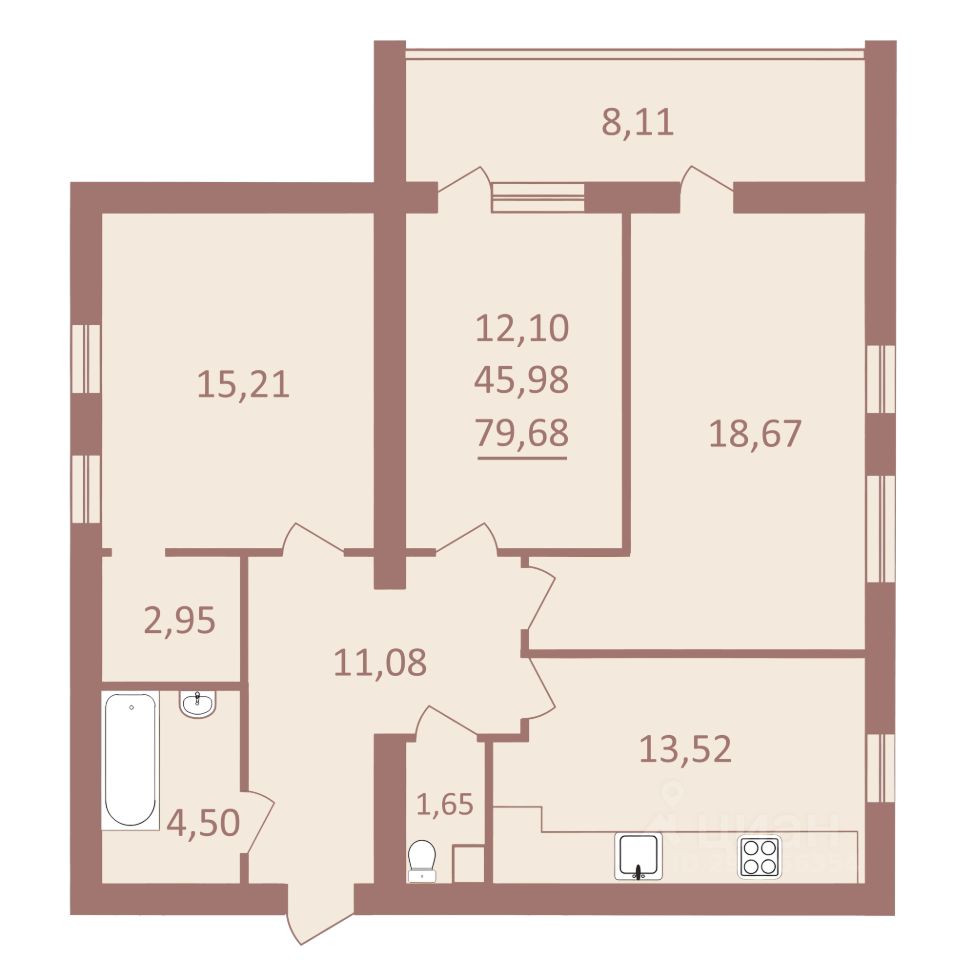 Купить трехкомнатную квартиру 83,7м² Восточная ул., 25, Заречный, Пензенская  область - база ЦИАН, объявление 294066354