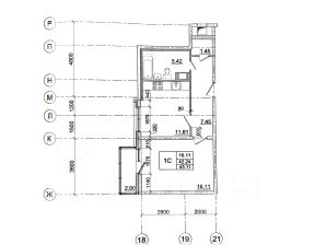 1-комн.кв., 42 м², этаж 3