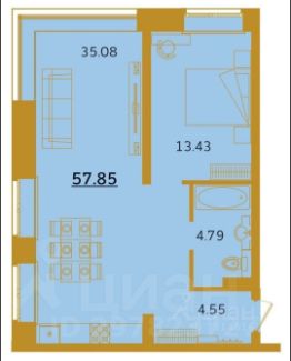 2-комн.апарт., 57 м², этаж 11