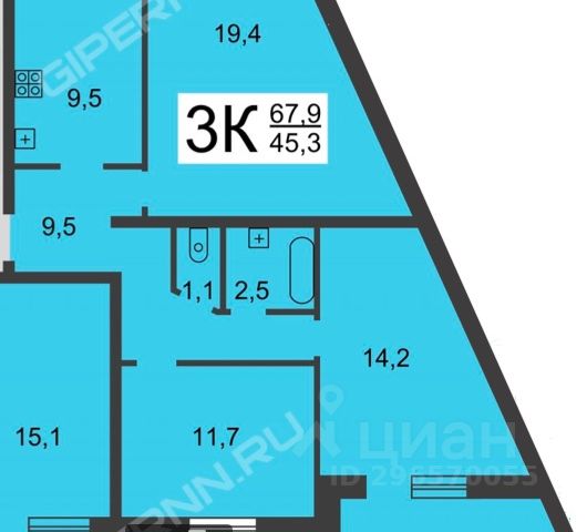 3-комн., 72,9 м², 1/5 этаж
