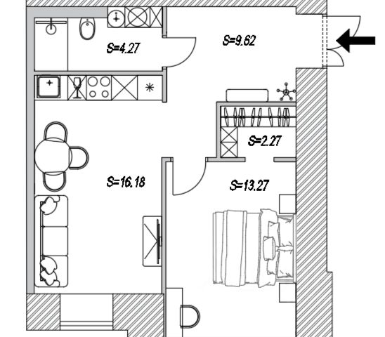 2-комн., 46 м², 1/6 этаж