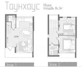 2-этаж. таунхаус 85 м²