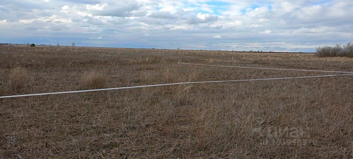 На фотографии представлено открытое поле с сухой травой, простирающееся на значительное расстояние. Видны следы, оставленные на земле, возможно, для обозначения границ участка. Цвета преимущественно нейтральные: коричневые и желтые оттенки травы, а также серые и голубые тона неба. Облака частично закрывают солнечный свет, создавая мягкое освещение. Отсутствие построек или других объектов придает пространству ощущение уединения и простора. Это место идеально подходит для сельскохозяйственных нужд или строительства, учитывая его открытость и доступность.
