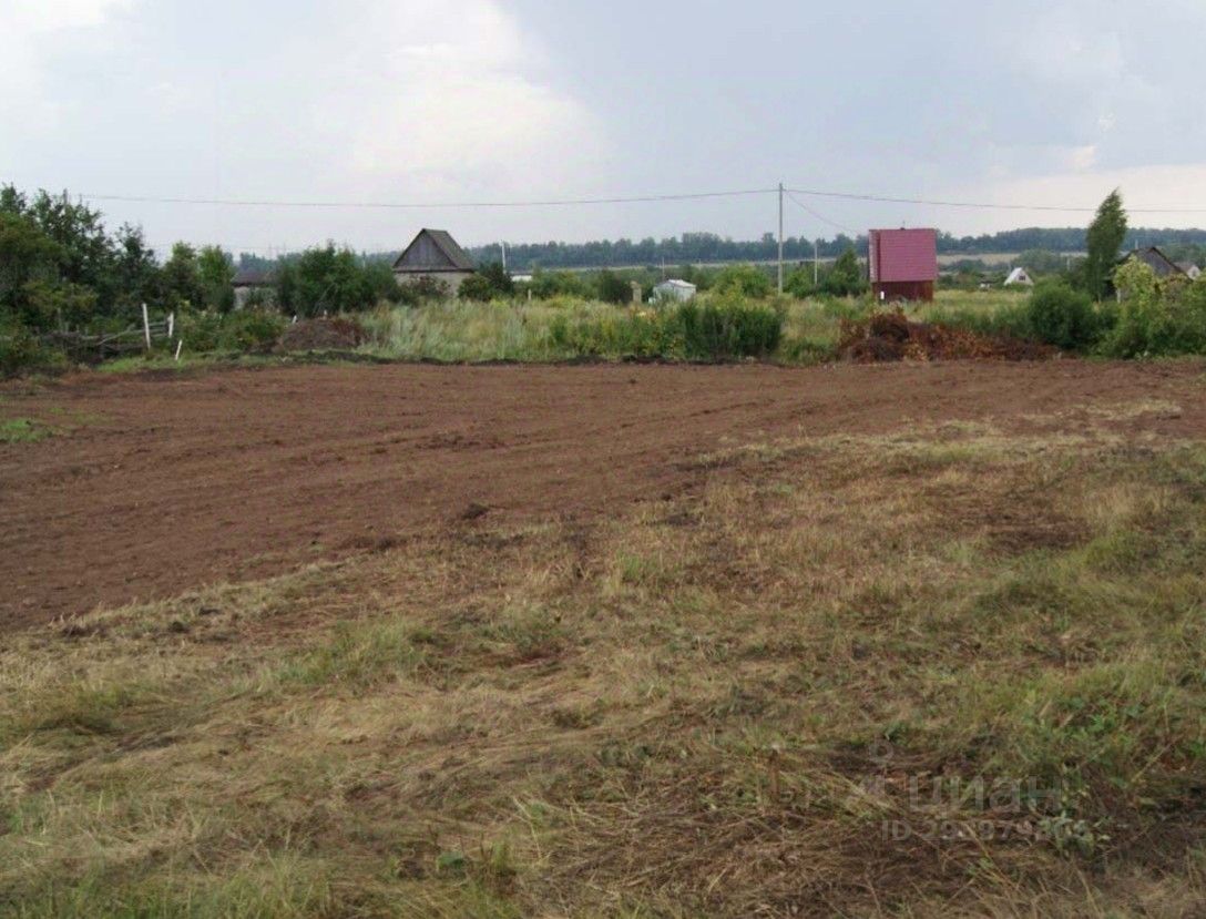 На фотографии представлено открытое пространство с обработанной землей, в основном без растительности. Вдалеке видны несколько построек, включая дом с крышей из металлочерепицы и другие строения. Земля выглядит подготовленной для дальнейших работ, возможно, для строительства. На переднем плане видны участки с травой и небольшими кустарниками. Общая атмосфера пространства спокойная и уединенная, что делает его подходящим для загородного проживания или дачного строительства.