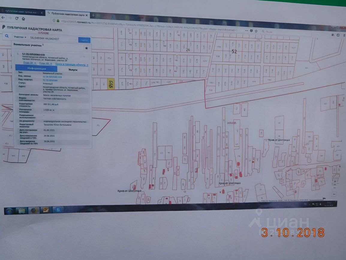 Продажа участка 10сот. Нижегородская область, Кстовский муниципальный  округ, Кривая Шелокша деревня - база ЦИАН, объявление 295983505