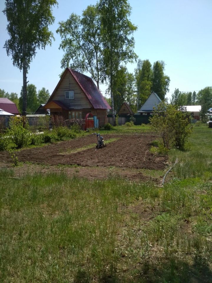 На фотографии представлено дачное строение в деревенском стиле с крышей красного цвета и деревянной отделкой. Структура имеет два этажа и большое окно, что создает светлую атмосферу. Вокруг дома находится ухоженный участок с подготовленной почвой для посадки. На переднем плане видны грядки, а также небольшой сад с кустарниками. Цветовая гамма включает натуральные древесные оттенки и зелень растительности. Пространство выглядит уютно и подходит для загородного отдыха, подчеркивая связь с природой и сельский стиль жизни.